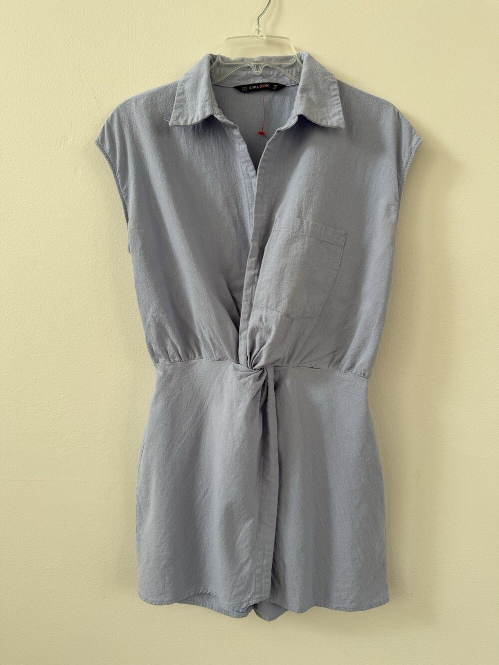 Zara Basic Women’s Blue Short Romper Short Collared Button Pocket Sz M
